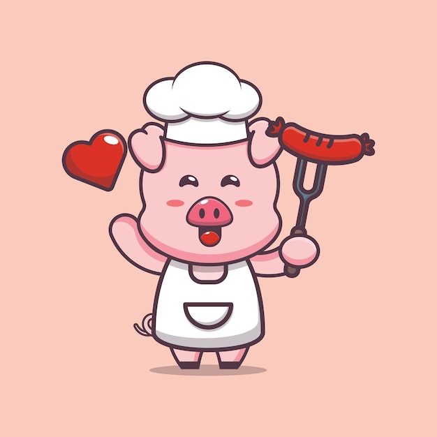 cute pig chef character illustration