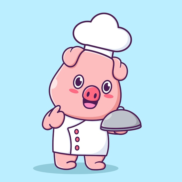 Cute Pig Chef Illustration Vector Icon Isolated