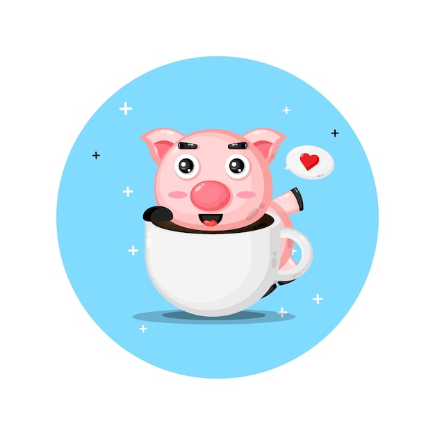 Vector cute pig on a coffee cup