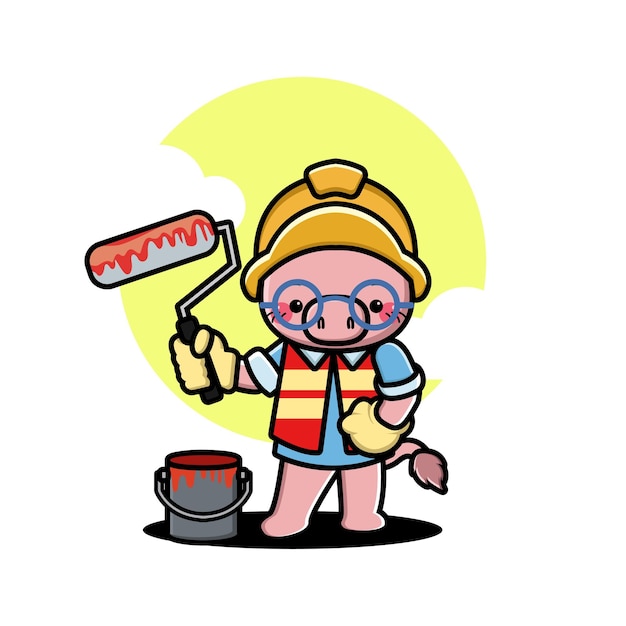 Cute pig construction worker cartoon