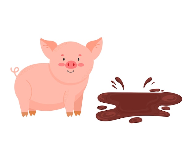 Cute pig and dirt Cartoon vector illustration