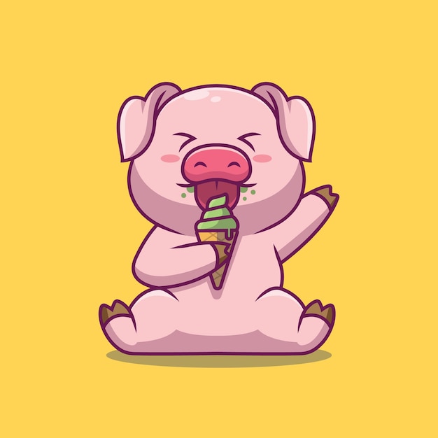 cute pig eating ice cream