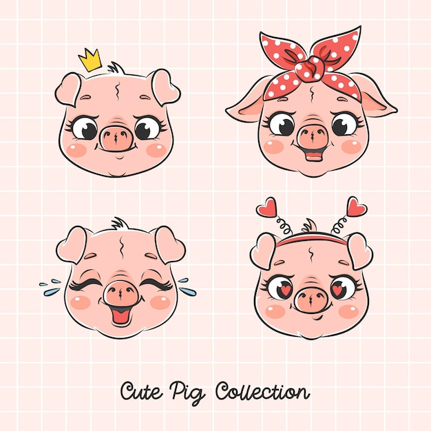 Cute pig faces emotion collection