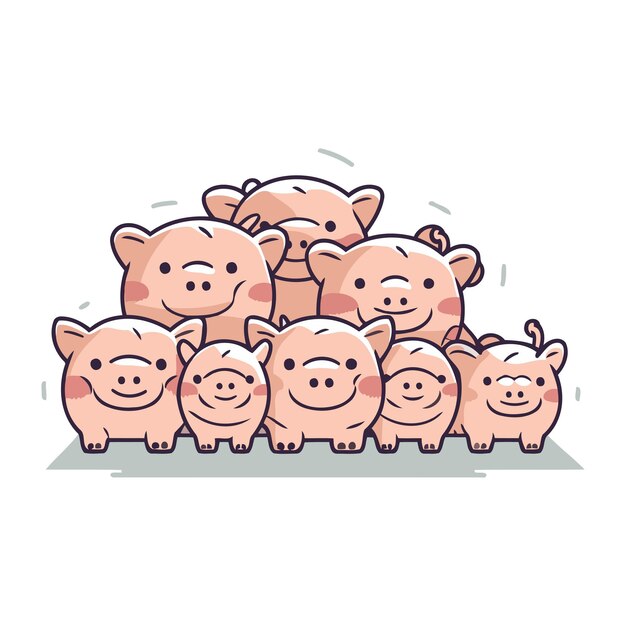 Vector cute pig family vector illustration of a group of pigs