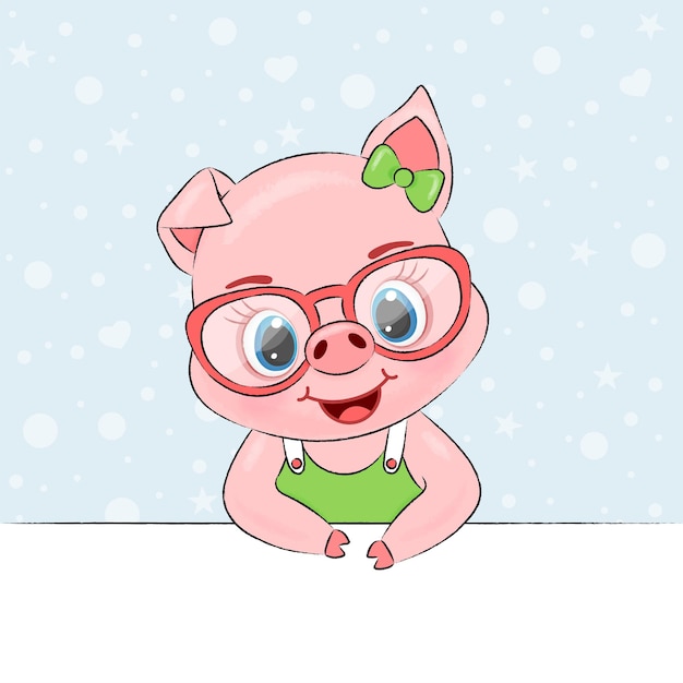 cute pig in a green dress and