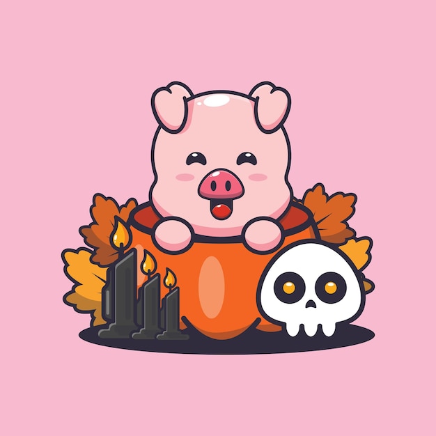 cute pig in halloween pumpkin cute halloween cartoon illustration