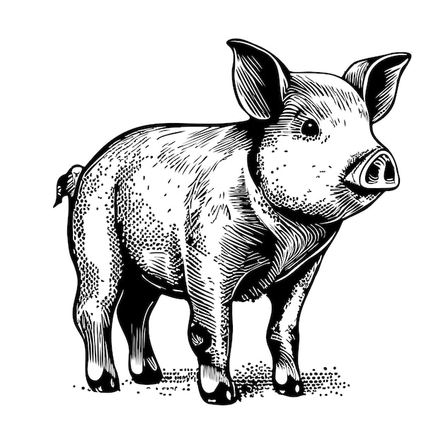 Vector cute pig hand drawn sketch farming illustration