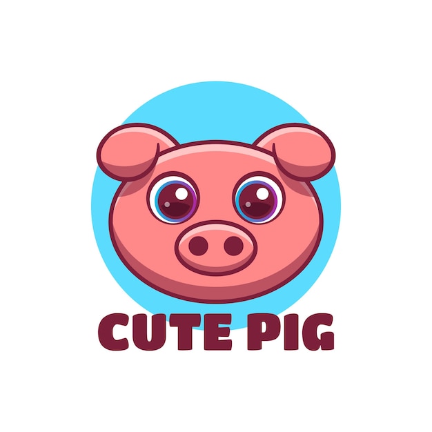 Cute pig head logo in flat style