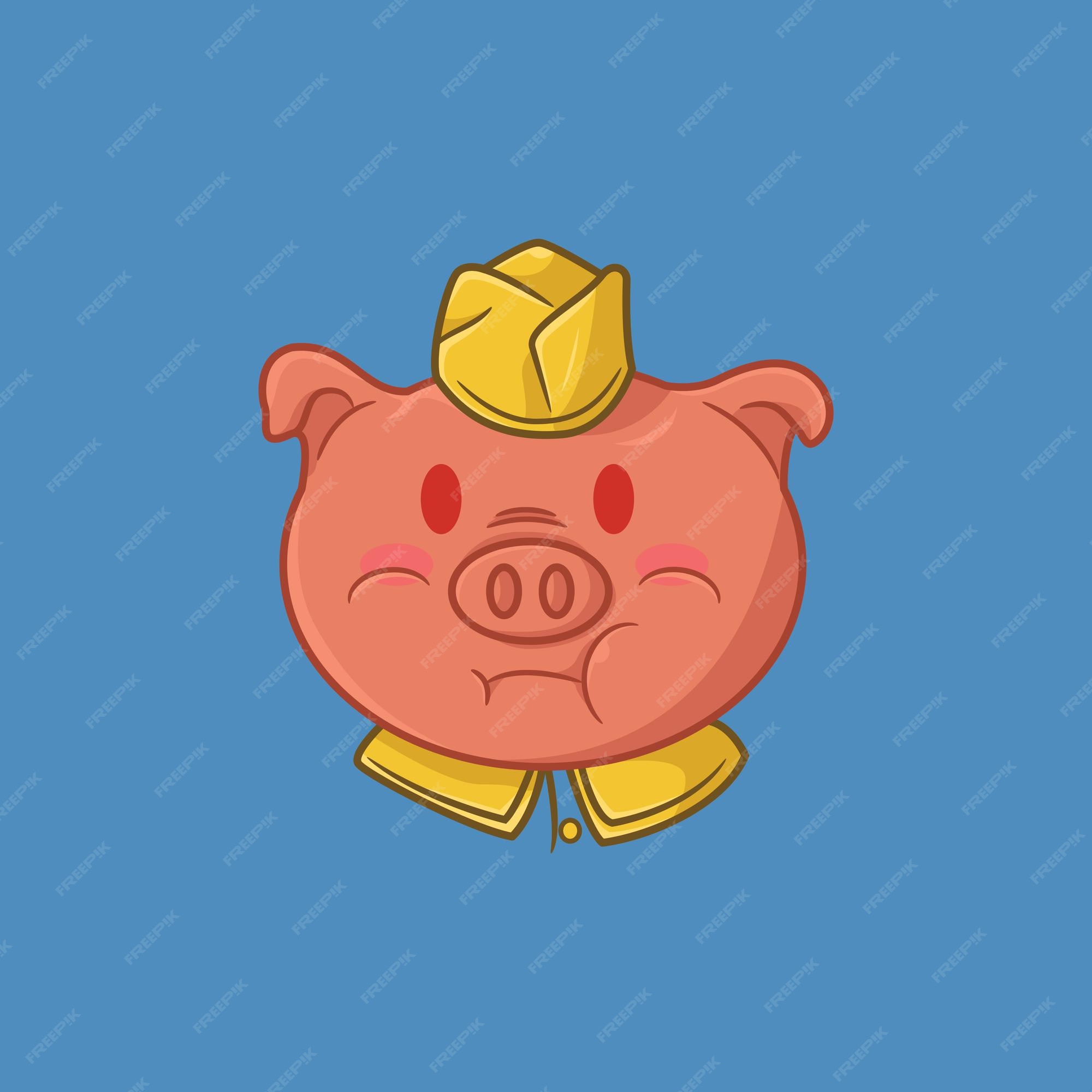 Cute kawaii head pig mascot cartoon logo design icon illustration