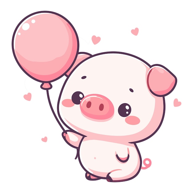 Vector cute pig holding balloon vector illustration white background