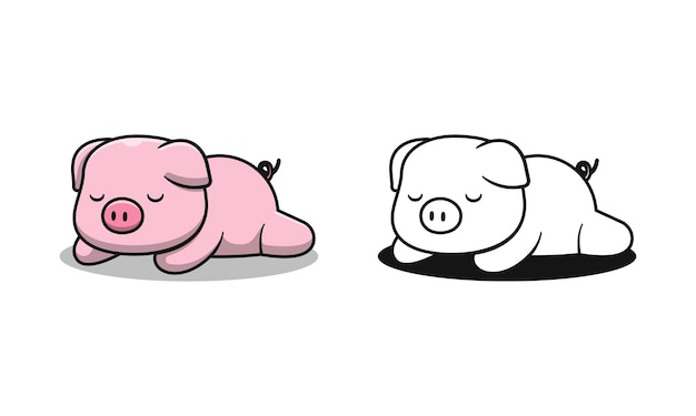 Cute pig is sleeping cartoon coloring pages for kids