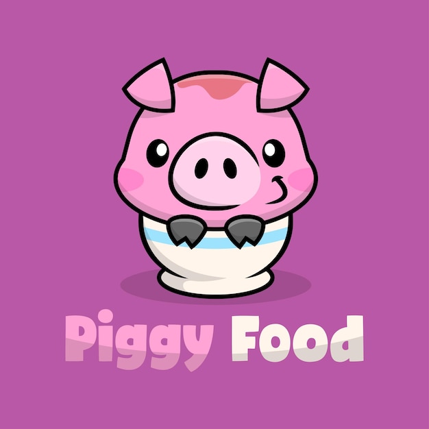 A CUTE PIG IS SMILING AND APPEARING FROM A BOWL PREMIUM CARTOON LOGO