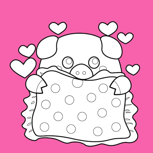 Vector cute pig in love theme digital stamp