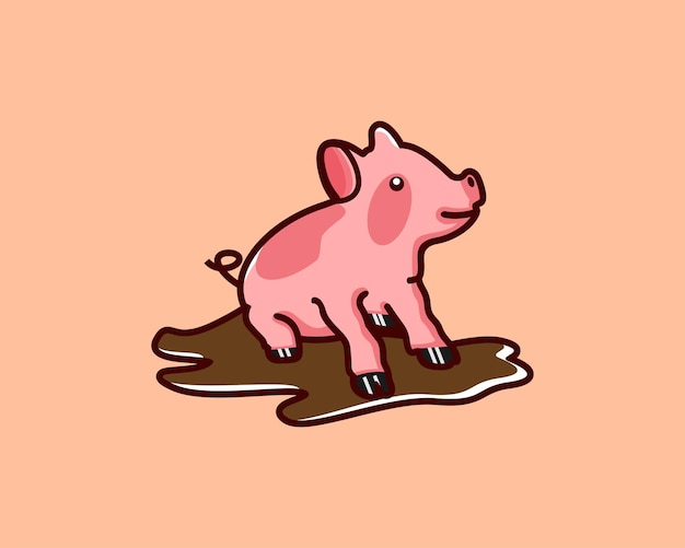 Vector cute pig mascot illustration icon vector icon logo flat cartoon style