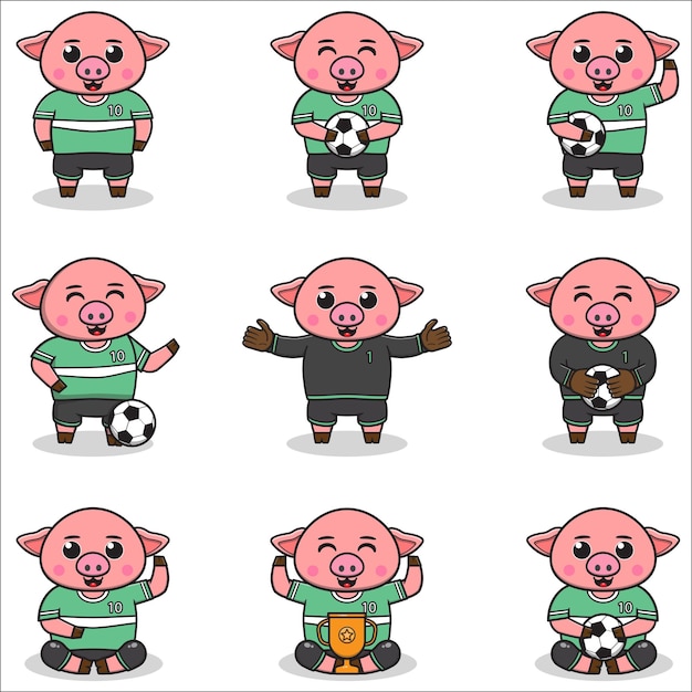 Cute Pig mascot playing football