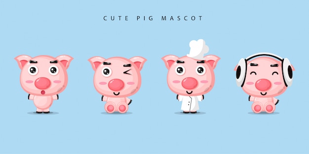 Cute Pig Mascot Set