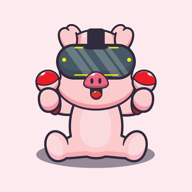 Cute pig playing virtual reality