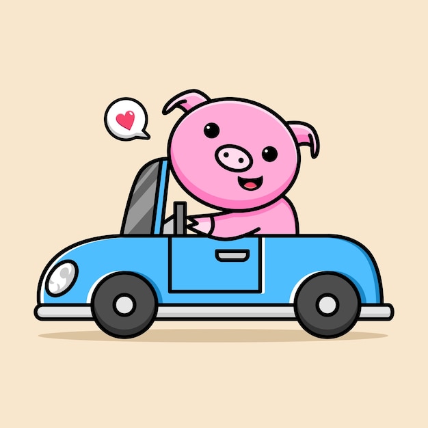 Vector cute pig riding car cartoon design