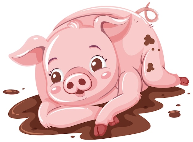 Cute pig rolling in the mud