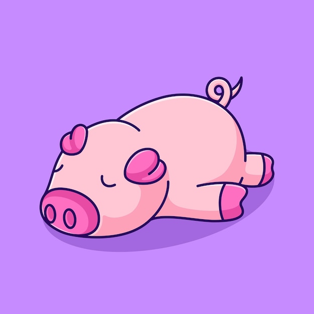 Vector cute pig sleeping vector illustration lazy and lying pig cartoon