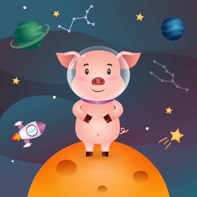 A Cute pig in the space galaxy