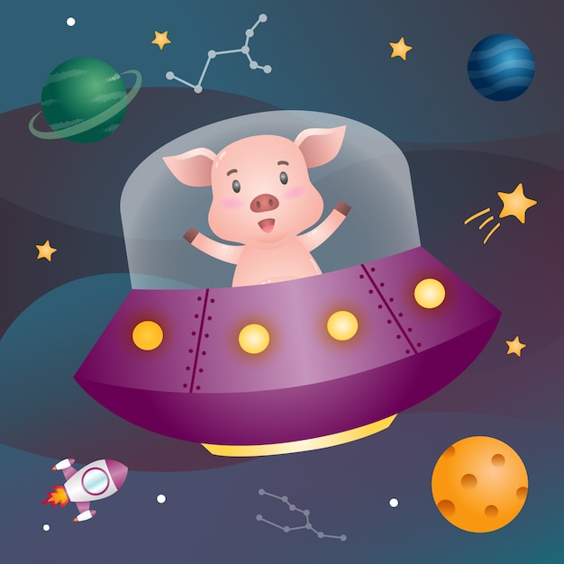 A cute pig in the space galaxy