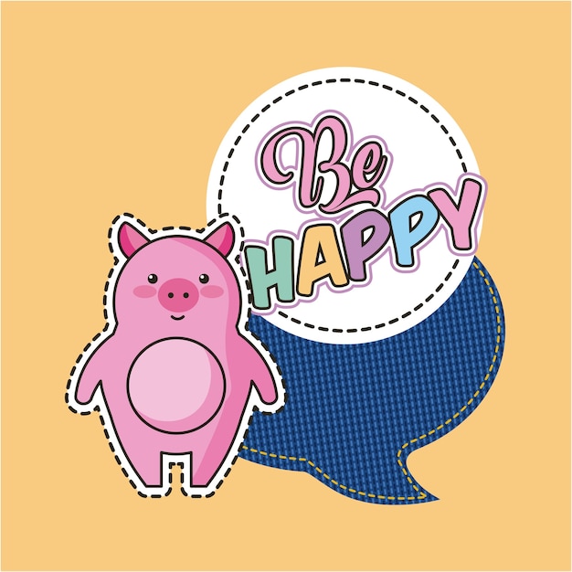 Vector cute pig speech bubble be happy