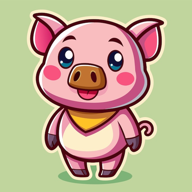 Cute pig standing and smiling hand drawn mascot cartoon character sticker icon concept isolated