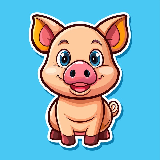 Cute pig standing and smiling hand drawn mascot cartoon character sticker icon concept isolated