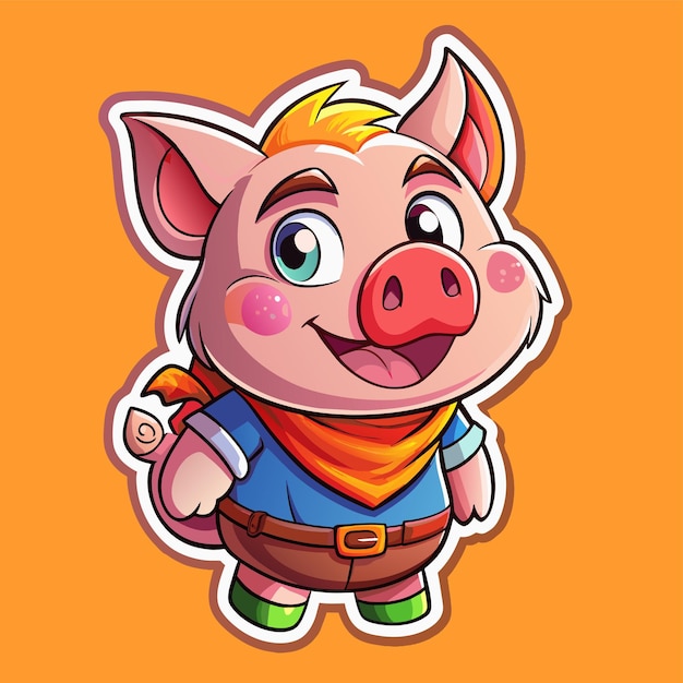 Cute pig standing and smiling hand drawn mascot cartoon character sticker icon concept isolated