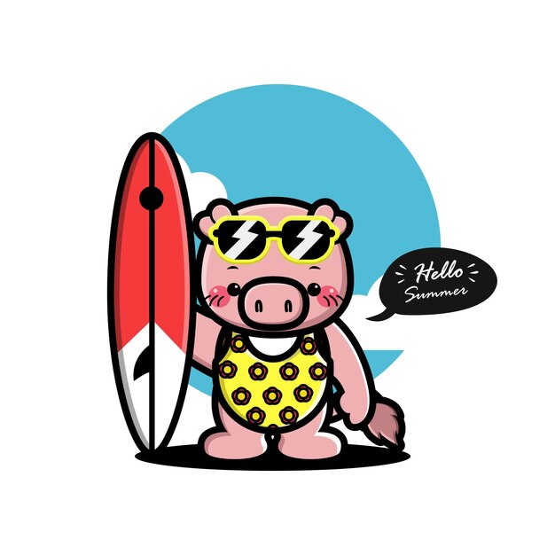 Симпатичная летняя векторная иллюстрация свиньи