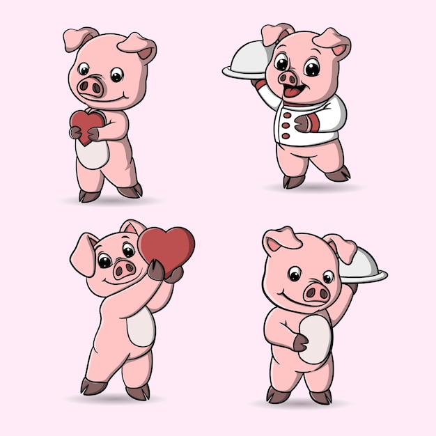 Vector cute pig various poses in one pack