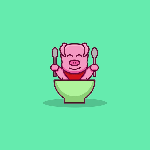 Vector cute pig wants to eat