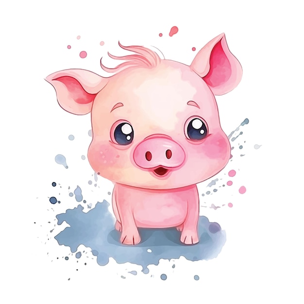 Cute pig watercolor paint