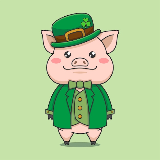 Cute pig wearing leprechaun costume