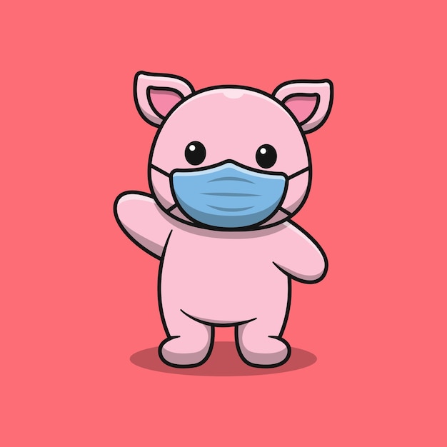 Cute pig wearing mask cartoon illustration