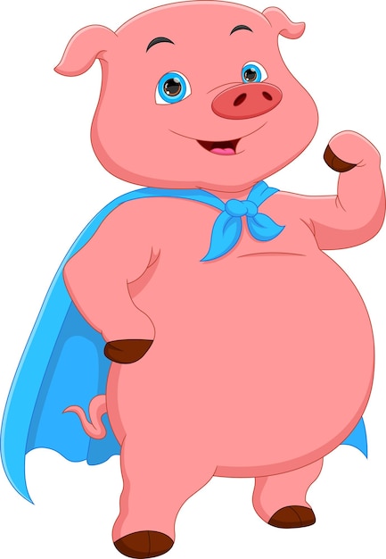 Vector cute pig wearing superhero costume