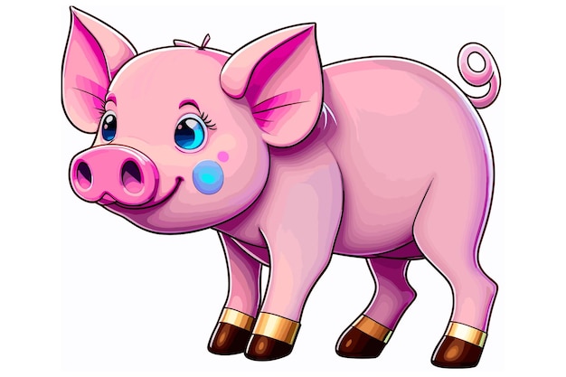 cute pig with pink skin on white