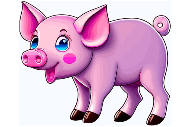 cute pig with pink skin on white