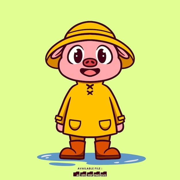 Cute Pig with Raincoat