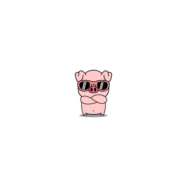 Cute pig with sunglasses crossing arms cartoon