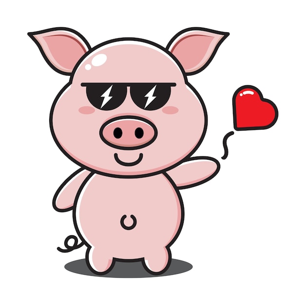 cute pig with sunglasses trow love