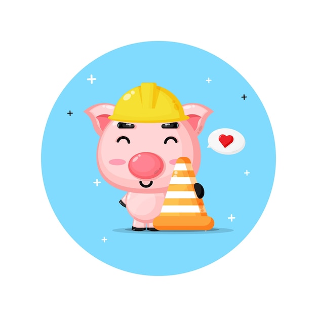 Cute pig working in construction