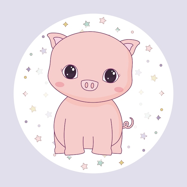 Cute piggy animal in frame circular