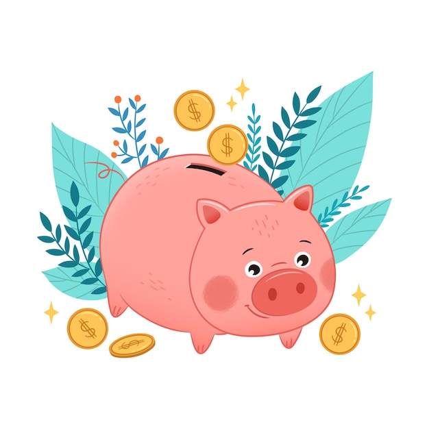 Cute piggy bank savings concept illustration