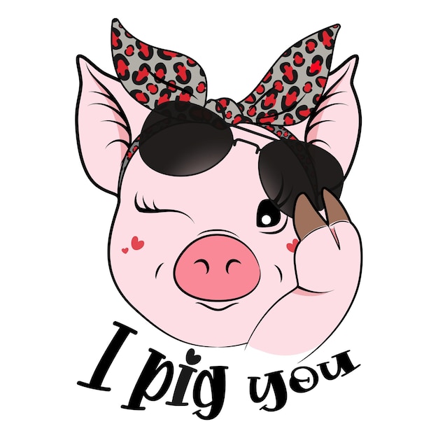 나비와 하트 안경을 쓴 귀여운 돼지. 나는 당신을 돼지.