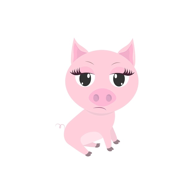 Vector cute piglet on white background isolated