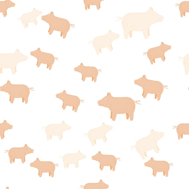 Cute pigs seamless pattern. Background of livestock animals .