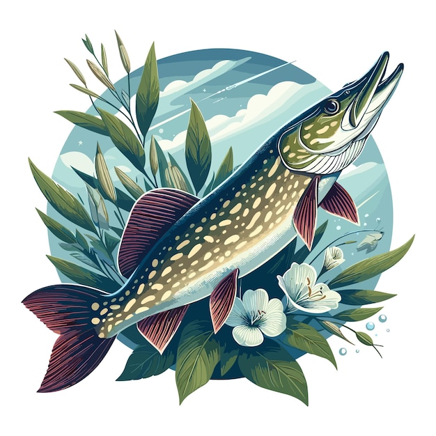 Vector cute pike fish vector cartoon illustratie