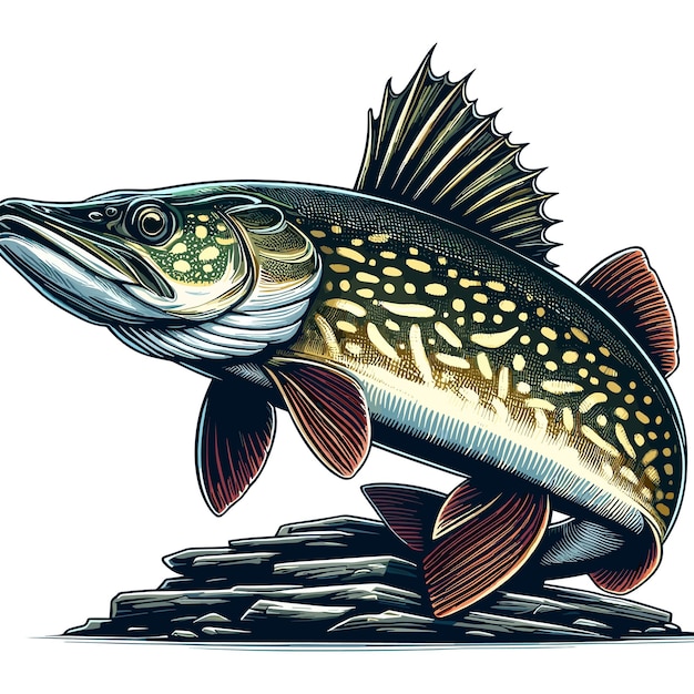 Vector cute pike fish vector cartoon illustration